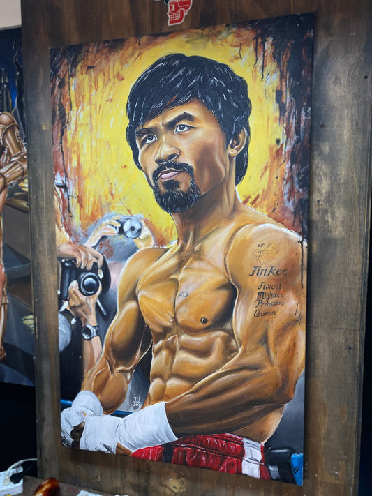 Manny Pacman Pacquiao Original Acrylic Painting by Jeremy Worst Arcade game room wall art canvas