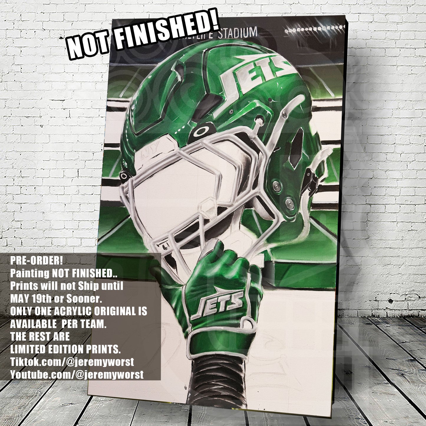 Jets by Jeremy Worst 2025 Sports Football Canvas Print Artwork helmet Nfl Football