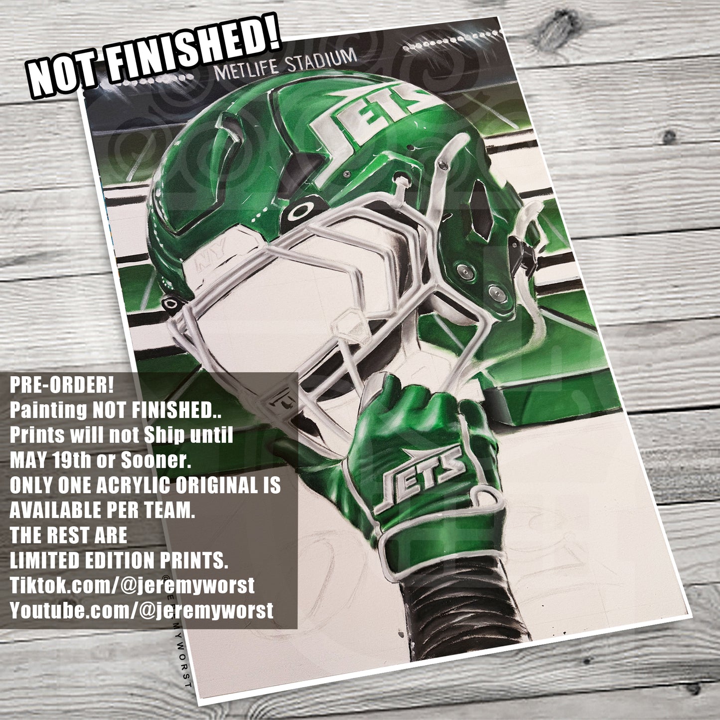 Jets by Jeremy Worst 2025 Sports Football Canvas Print Artwork helmet Nfl Football