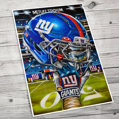 NY Giants by Jeremy Worst 2025 Sports Football Canvas Print Artwork helmet Nfl Football