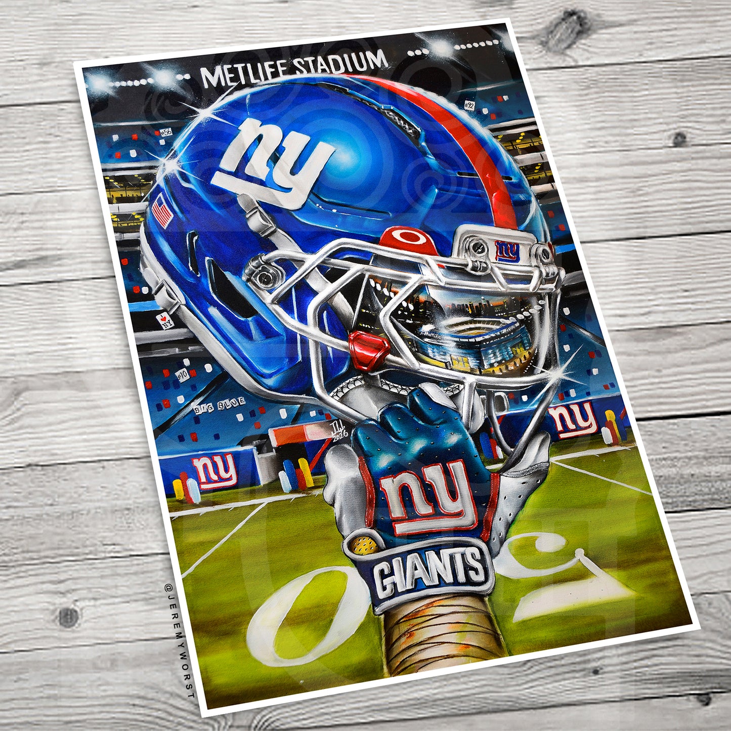 NY Giants by Jeremy Worst 2025 Sports Football Canvas Print Artwork helmet Nfl Football