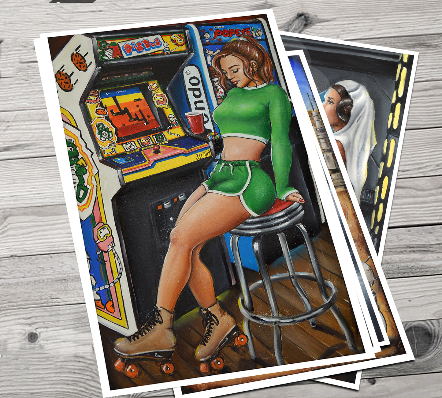 JEREMY WORST DigDug Retro Arcade painting Artwork poster roller skates quad barcade wall art decor sexy joust cabnit stool hentai  anime