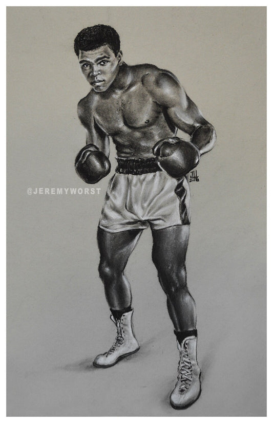 JEREMY WORST " Ali " Sketch Artwork Signed Fine Art Print Great gift Cassius Clay nsfw jewelry  instagram  anime nsfw sticker