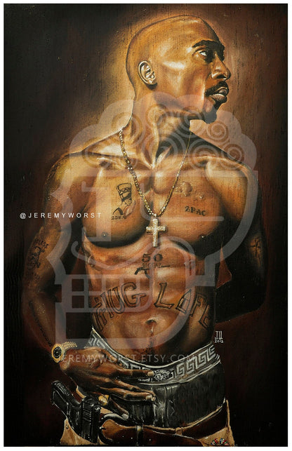 TUPAC 2012 Jeremy Worst 2pac Shakur Makaveli Thuglife Westside LA california love gun cross relic legend celebrity classic art decor trend