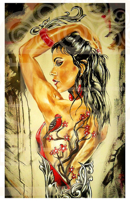 JEREMY WORST Cherry Blossom tree tattoo bird sexy Original Artwork Signed fine art Print 1 amazing cool stuff  anime nsfw sticker