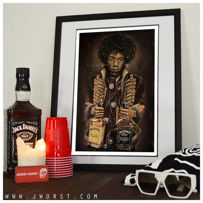 JEREMY WORST "Jimi's Jack" Hendrix Artwork Signed Canvas Wall Art Poster Print poster rare Honey Whiskey Bottle liter