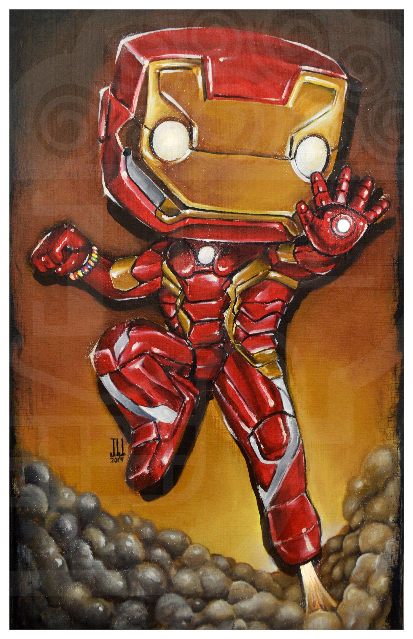 I am IRON POP MAN Jeremy Worst tony start avengers marvel comics painting fan art armor suit red gold original custom  anime f anime