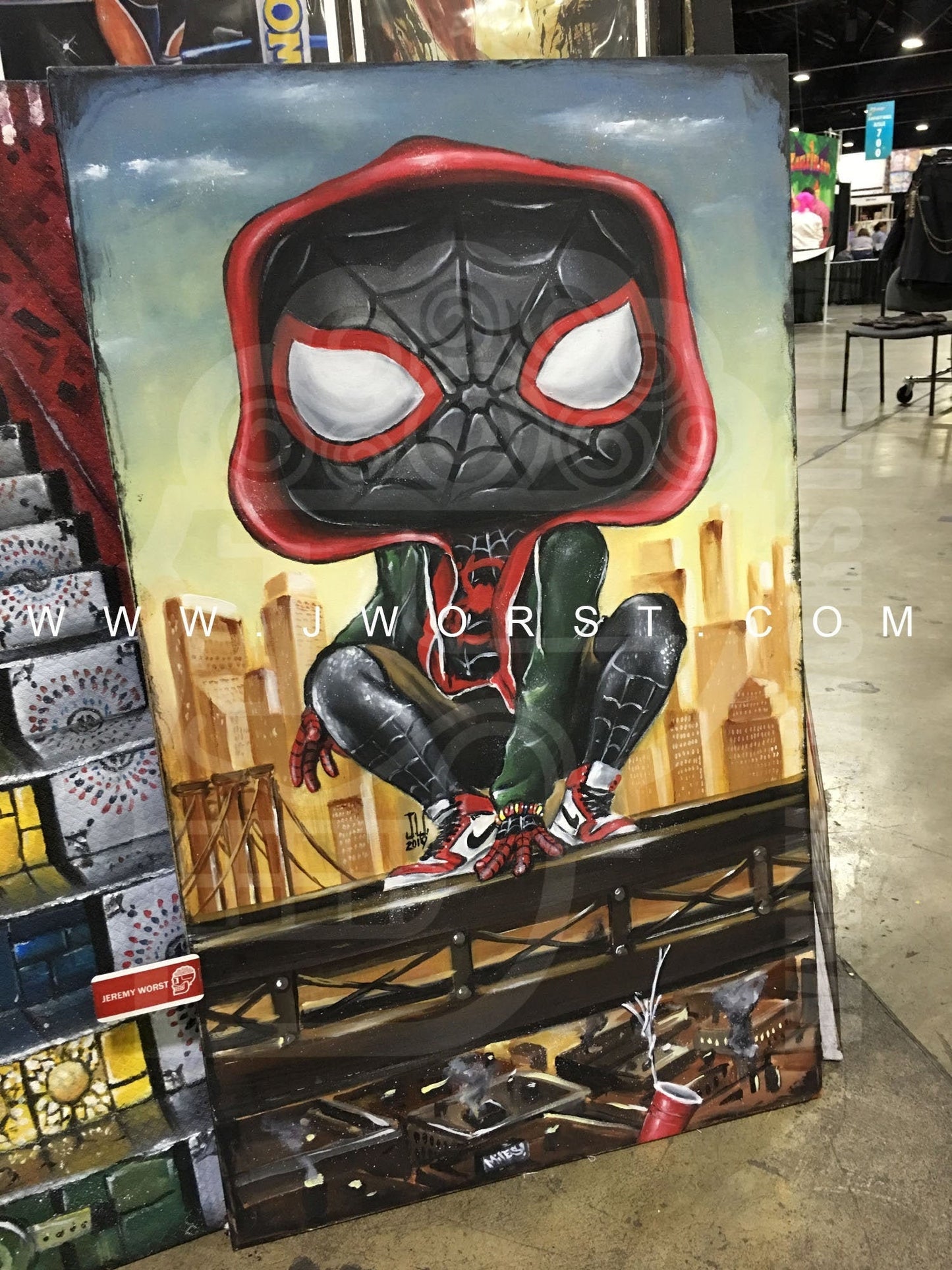 Miles Pop Morales Jeremy Worst Spiderman avengers marvel comics painting fan art graffiti city urban original funko black custom funko pop