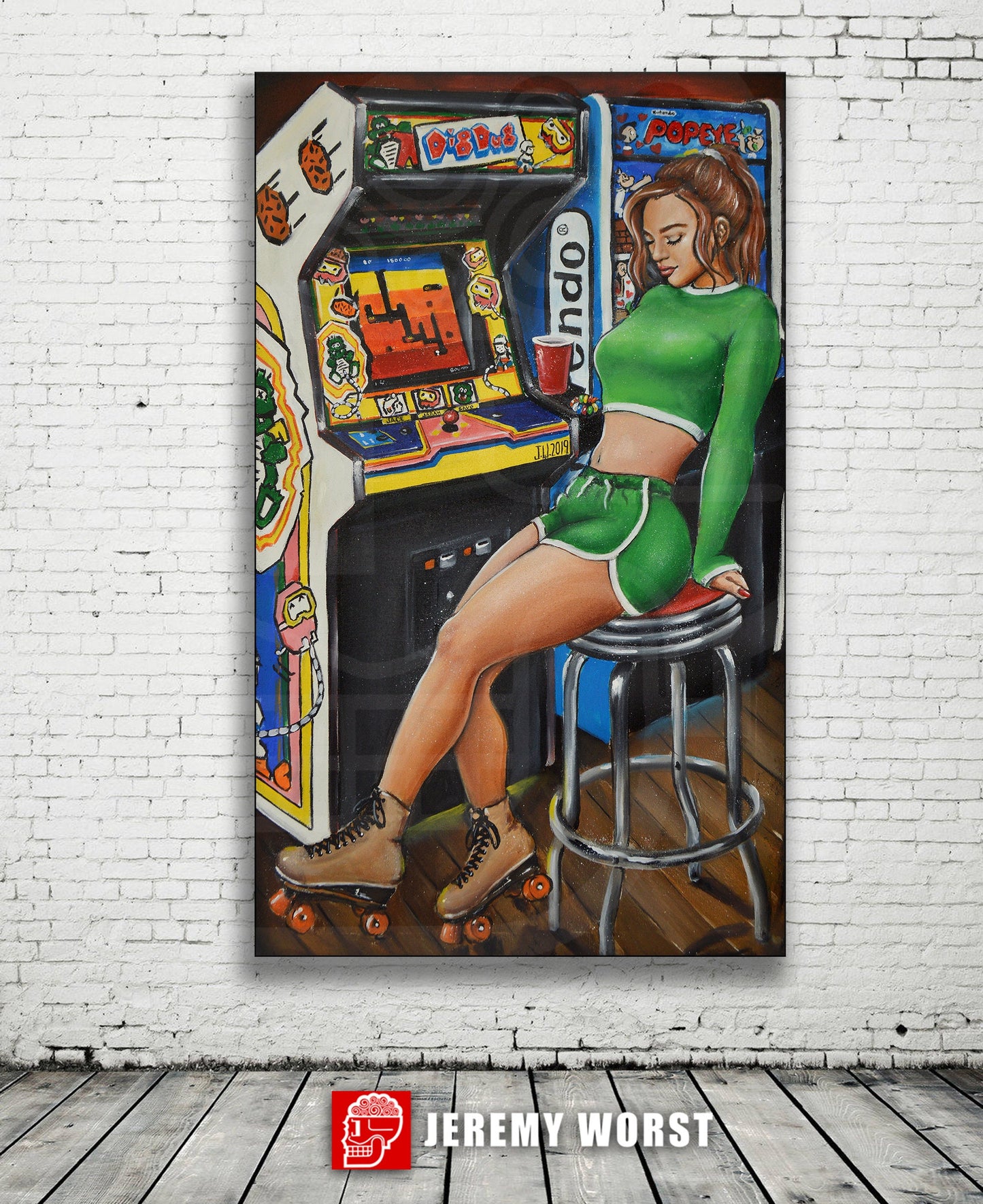 JEREMY WORST DigDug Retro Arcade painting Artwork poster roller skates quad barcade wall art decor sexy joust cabnit stool hentai  anime