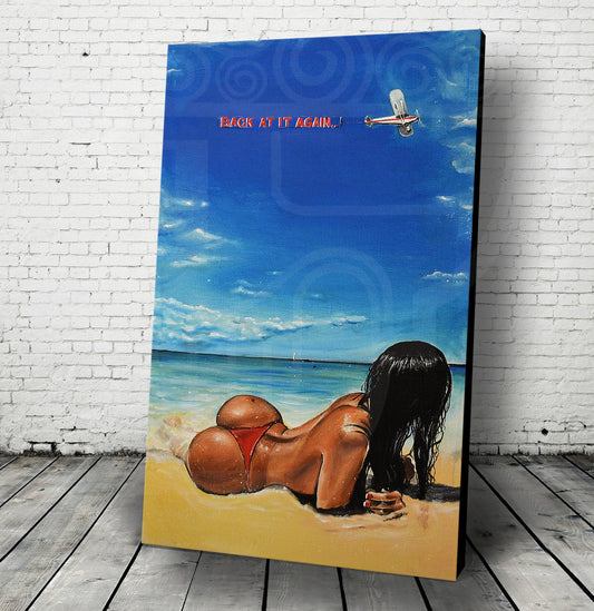 JEREMY WORST Back at it Again Artwork Signed Print poster Beach Bikini sexy red nsfw Nudes tattoo sky blue laying ocean hentai waifus  anime