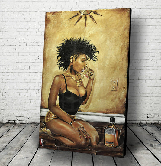 JEREMY WORST Thirsty Original Artwork Signed fineart Print nsfw jewelry canvas wall art numbian queen mother african woman sexy africa egypt