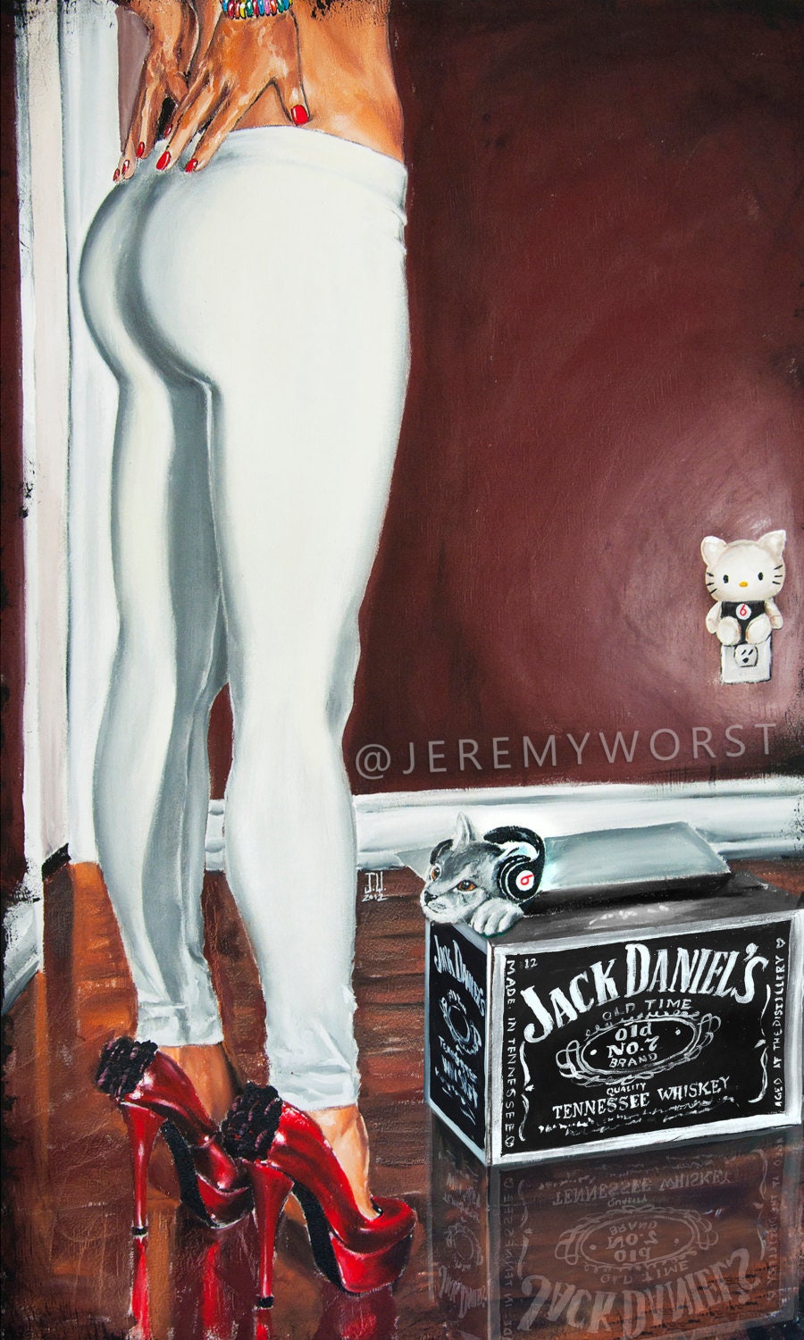 JEREMY WORST Dubstep Kitty alcohol Artwork Signed Fine art Print Las Vegas Decor sexy woman pose fashion leggings heels anime