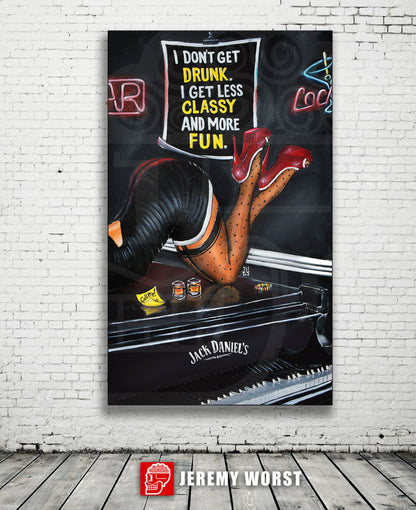 JEREMY WORST Call Me Sexy Canvas Wall Whiskey Decanter Bottle Barrel Piano Artwork Print woman NSFW Pinup gift Glass Sign