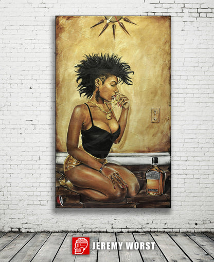 JEREMY WORST Thirsty Original Artwork Signed fineart Print nsfw jewelry canvas wall art numbian queen mother african woman sexy africa egypt