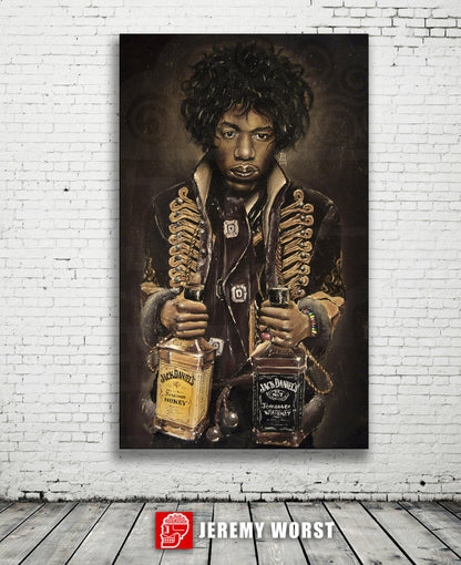 JEREMY WORST "Jimi's Jack" Hendrix Artwork Signed Canvas Wall Art Poster Print poster rare Honey Whiskey Bottle liter