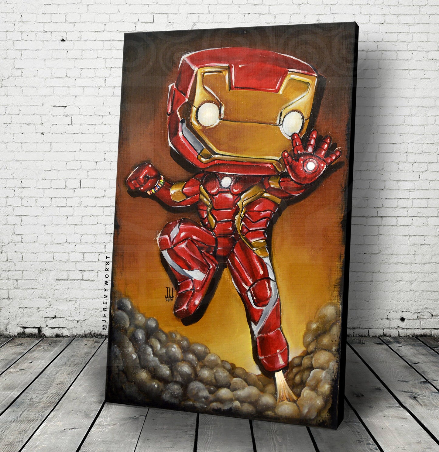 I am IRON POP MAN Jeremy Worst tony start avengers marvel comics painting fan art armor suit red gold original custom  anime f anime