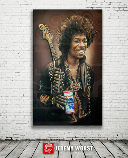 JEREMY WORST Jimi Hendrix 2012 Pabst Blue Ribbon Original Artwork Canvas Print 1  anime cool stuff bro for herparty nsfw sticker