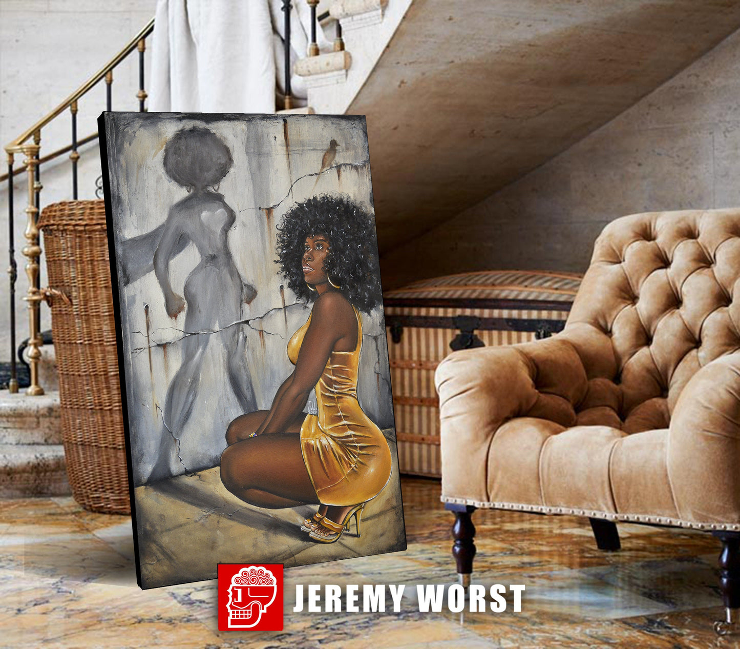 JEREMY WORST "Hero Within" Sexy African Super Hero Woman Nubian Queen Black Girl Canvas wall Art NSFW scarf Decor abstract Urban Street