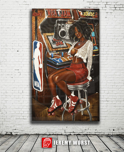 JEREMY WORST NBA Jam Retro Arcade painting Artwork poster roller skates quad barcade wall art decor sexy cabnit stool hentai  anime