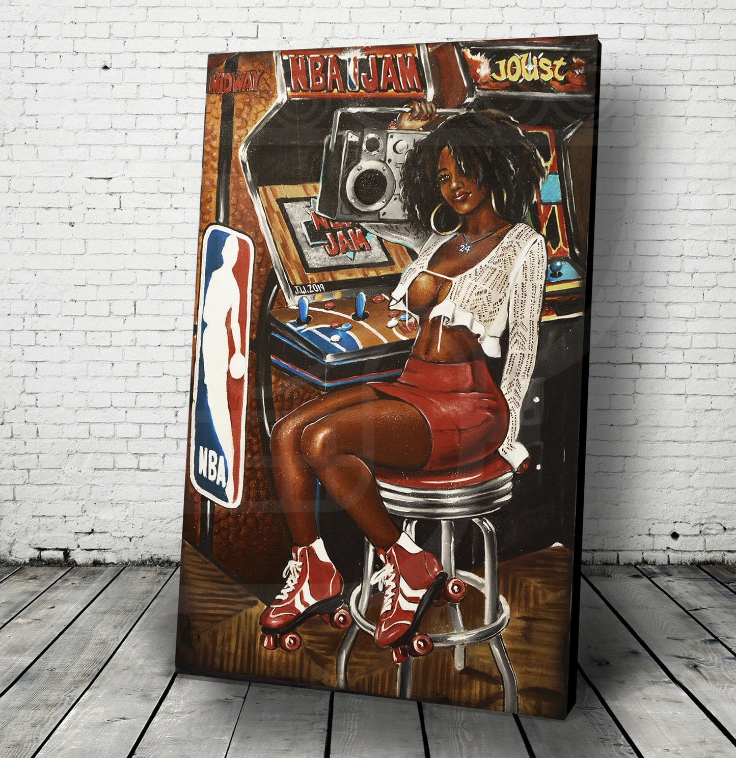 JEREMY WORST NBA Jam Retro Arcade painting Artwork poster roller skates quad barcade wall art decor sexy cabnit stool hentai  anime