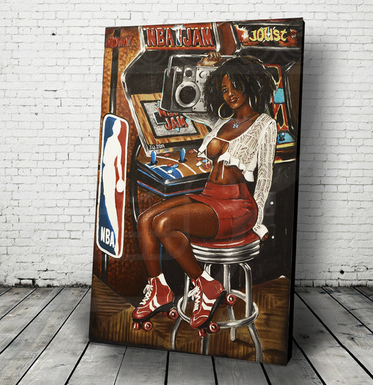 JEREMY WORST NBA Jam Retro Arcade painting Artwork poster roller skates quad barcade wall art decor sexy cabnit stool hentai  anime