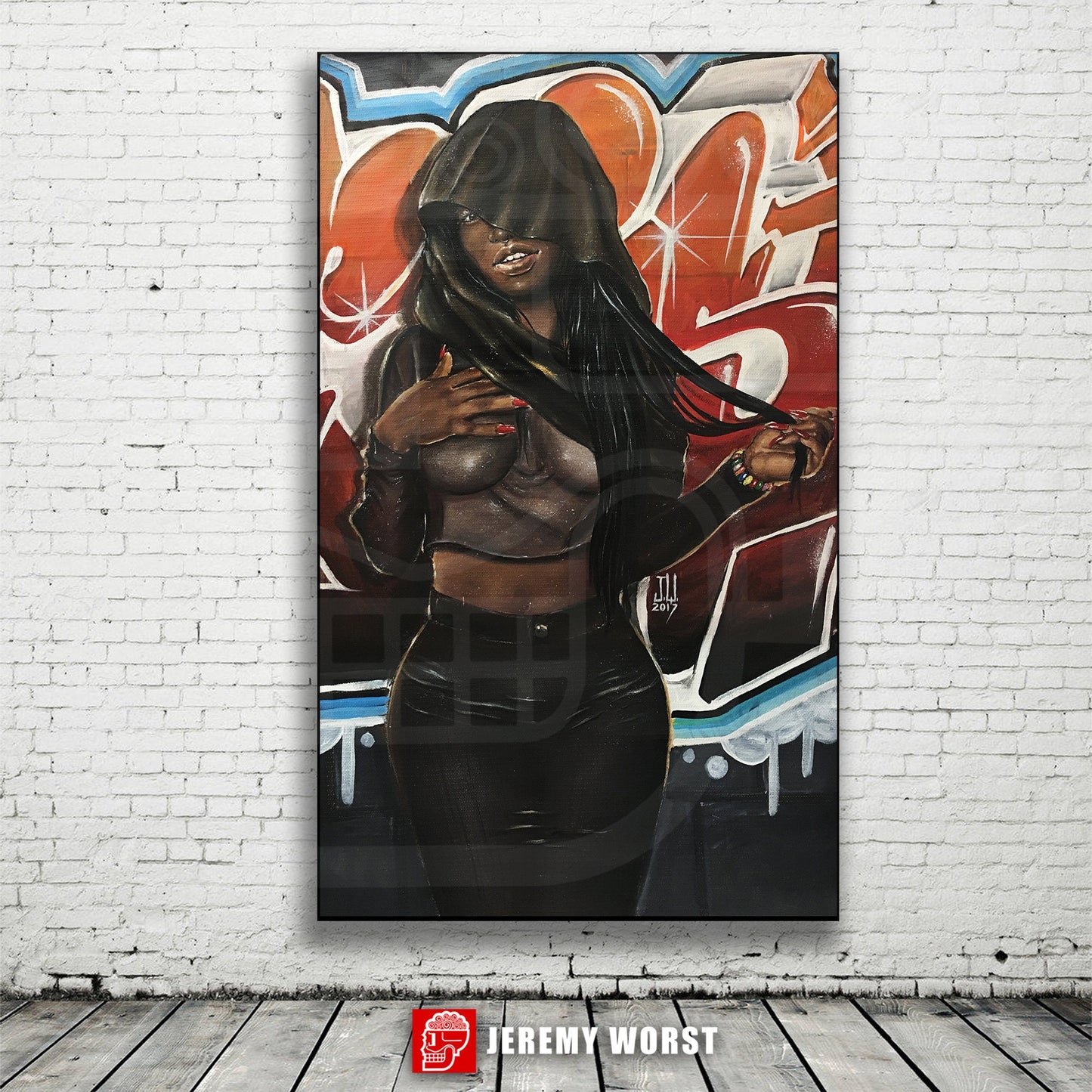 JEREMY WORST "Scarf" Sexy African American Graffiti Urban Street Art Hero Woman Nubian Queen Black Girl Canvas wall NSFW Decor Poster Hair