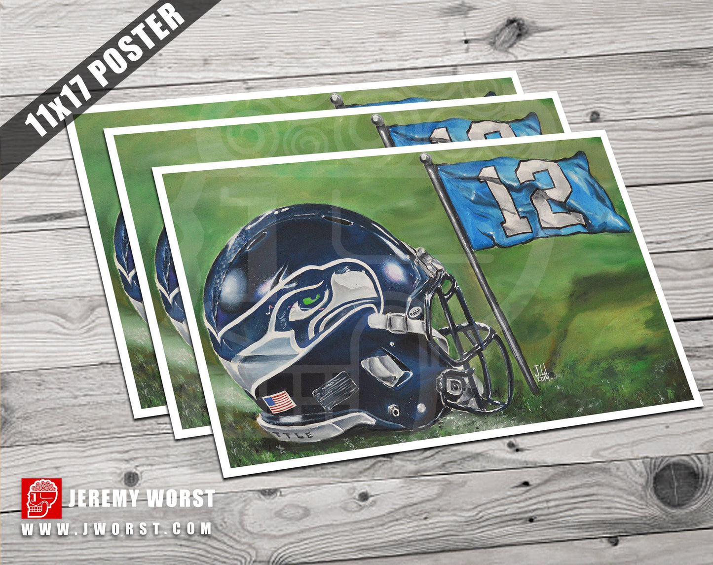 JEREMY WORST Seattle Seahawks 12th Man go hawks Fine Art Print Artwork helmet nfl football helmet player sports jewelry