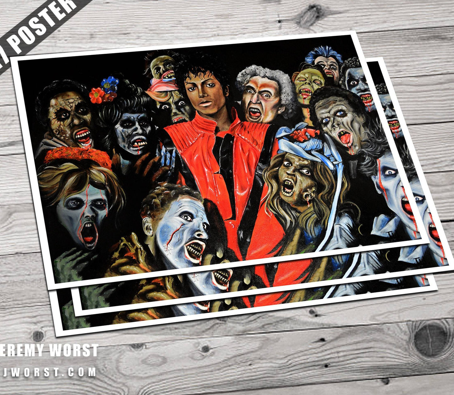 JEREMY WORST Thriller Tribute to Michael Jackson Rip painting artwork fine art print original mj im bad zombie anime nsfw sticker