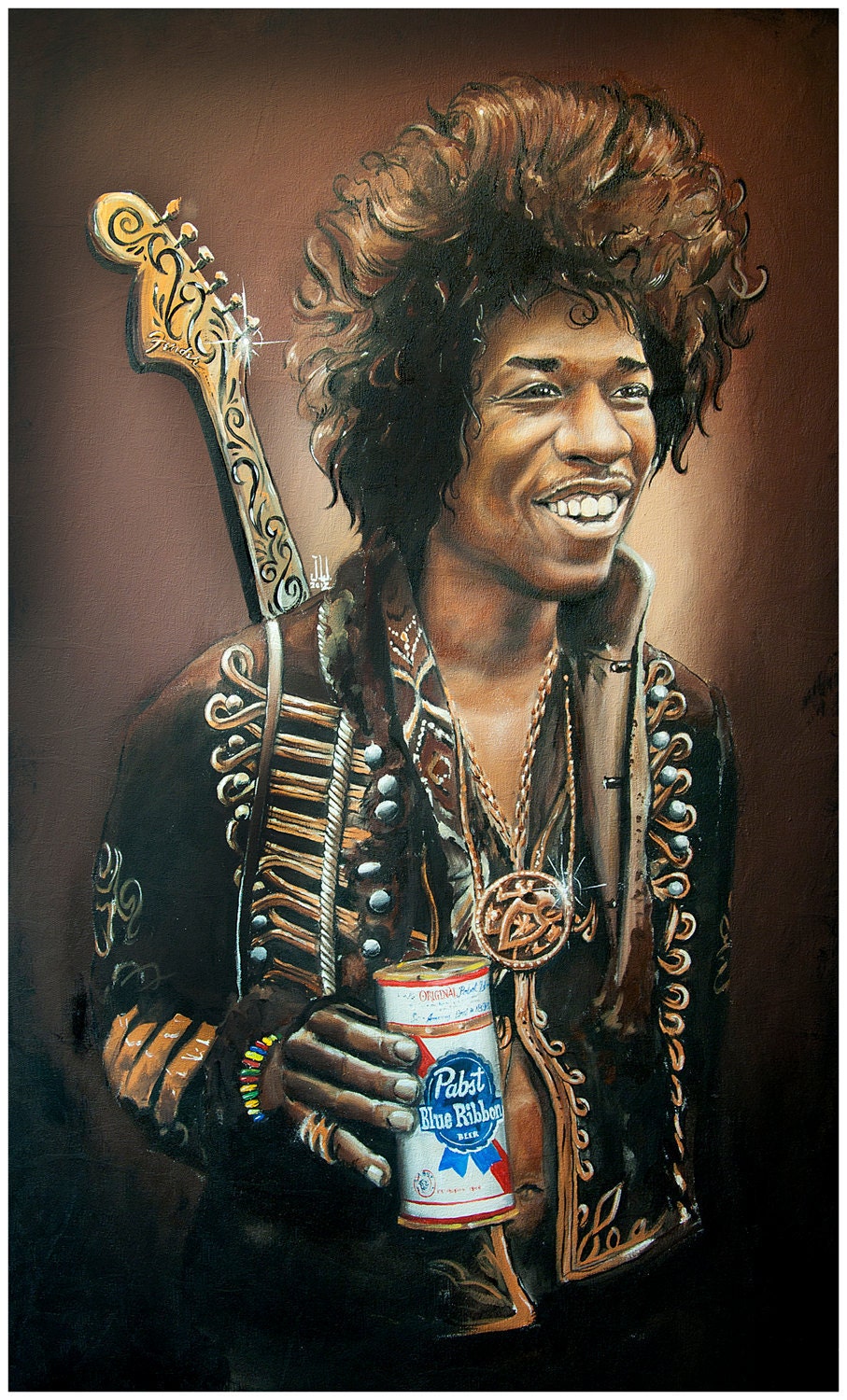 JEREMY WORST Jimi Hendrix 2012 Pabst Blue Ribbon Original Artwork Canvas Print 1  anime cool stuff bro for herparty nsfw sticker