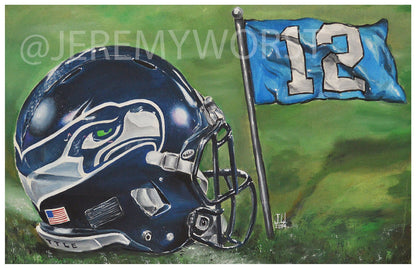 JEREMY WORST Seattle Seahawks 12th Man go hawks Fine Art Print Artwork helmet nfl football helmet player sports jewelry