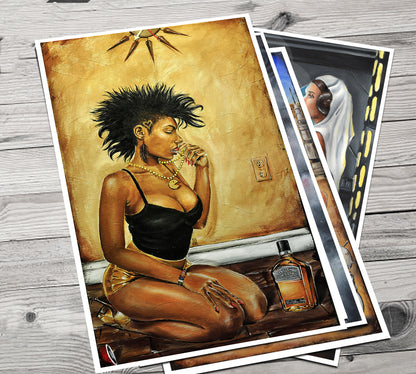 JEREMY WORST Thirsty Original Artwork Signed fineart Print nsfw jewelry canvas wall art numbian queen mother african woman sexy africa egypt